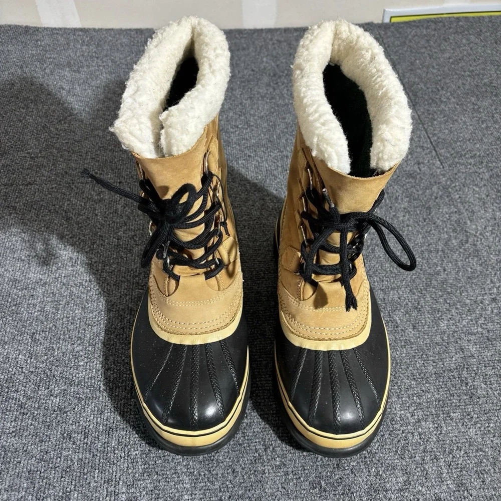 Sorel Caribou Men's Leather Winter Boots Size 10 Waterproof Lined Insulated Tan